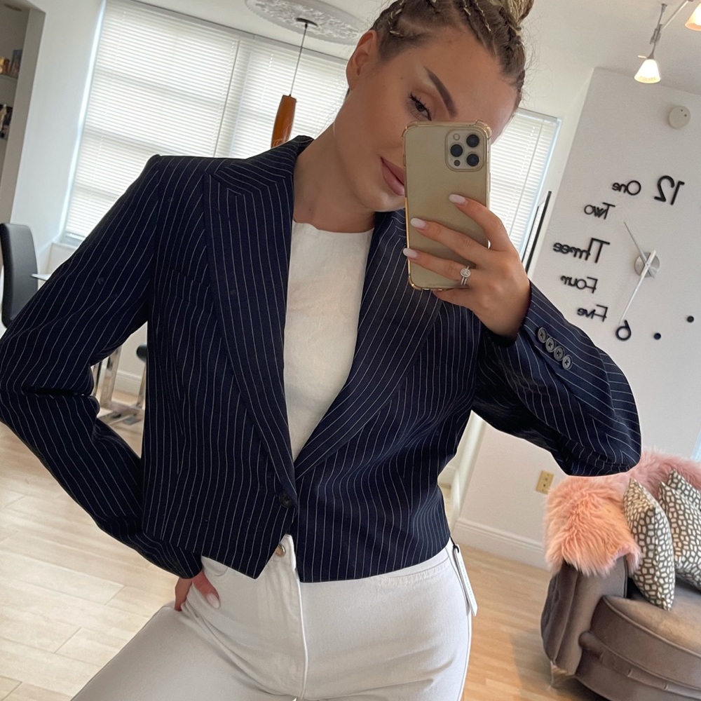 NWT POLO Ralph Lauren Cropped Striped Button Blazer